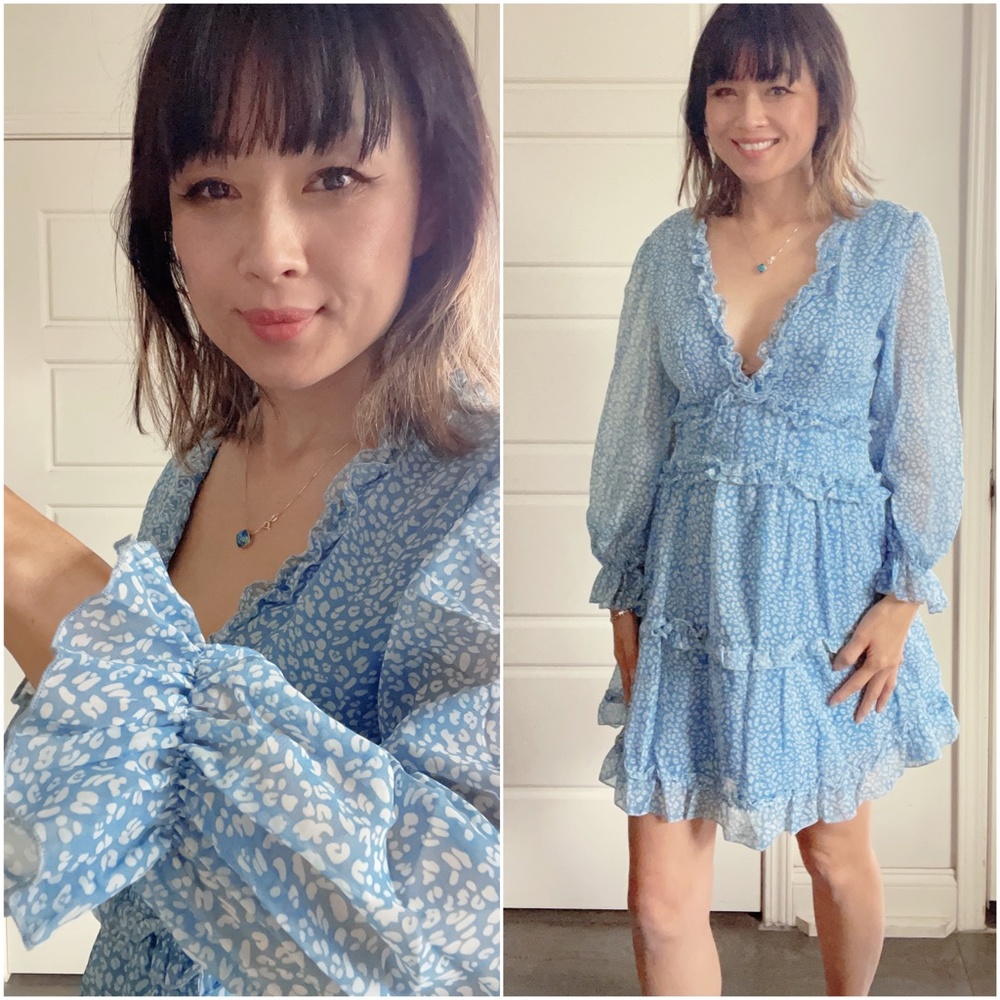022 Boho Print V neck open back ruffle dress - Picture 13 of 13